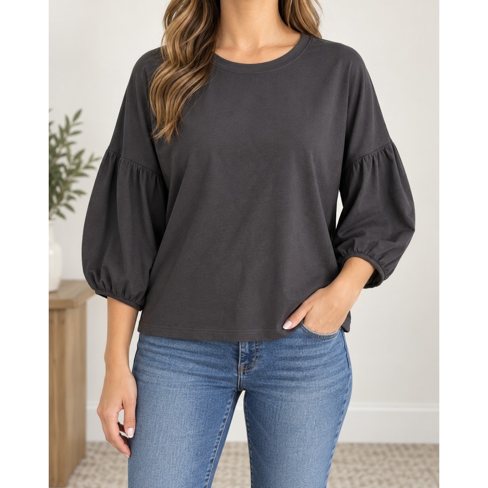 Madewell Crepe Drop Shoulder Bubble Sleeve Tee Womens Small Coal MB156